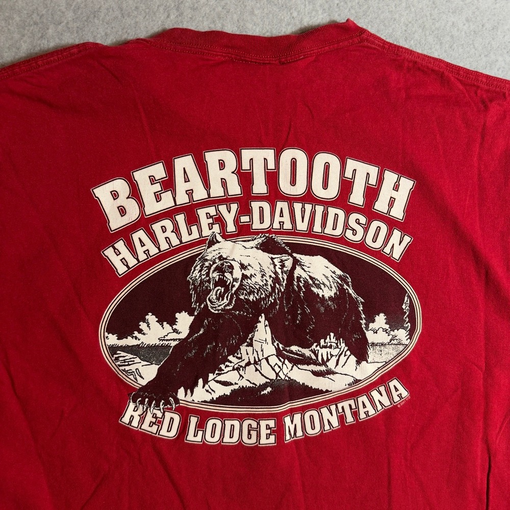 Vintage 2001 Harley Davidson Beartooth Montana Grizzly Bear T-Shirt Red Mens XL